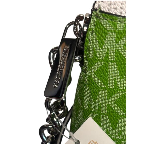 Michael Kors Jet Set Travel Crossbody Bag Colorblock Logo Green Beige NWT - Picture 5 of 7